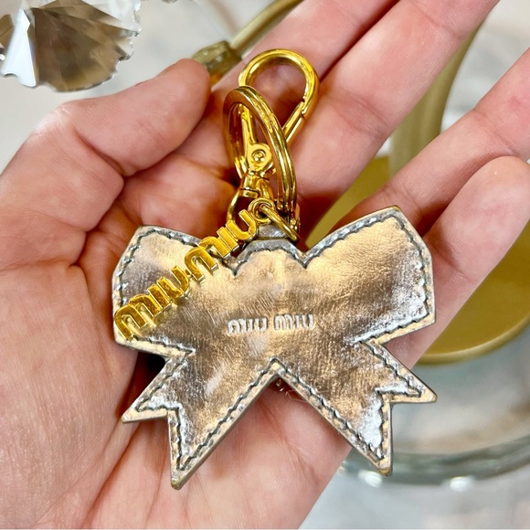 Miu Miu Crystal Bow Logo Bag Charm/Keychain - Picture 7 of 7